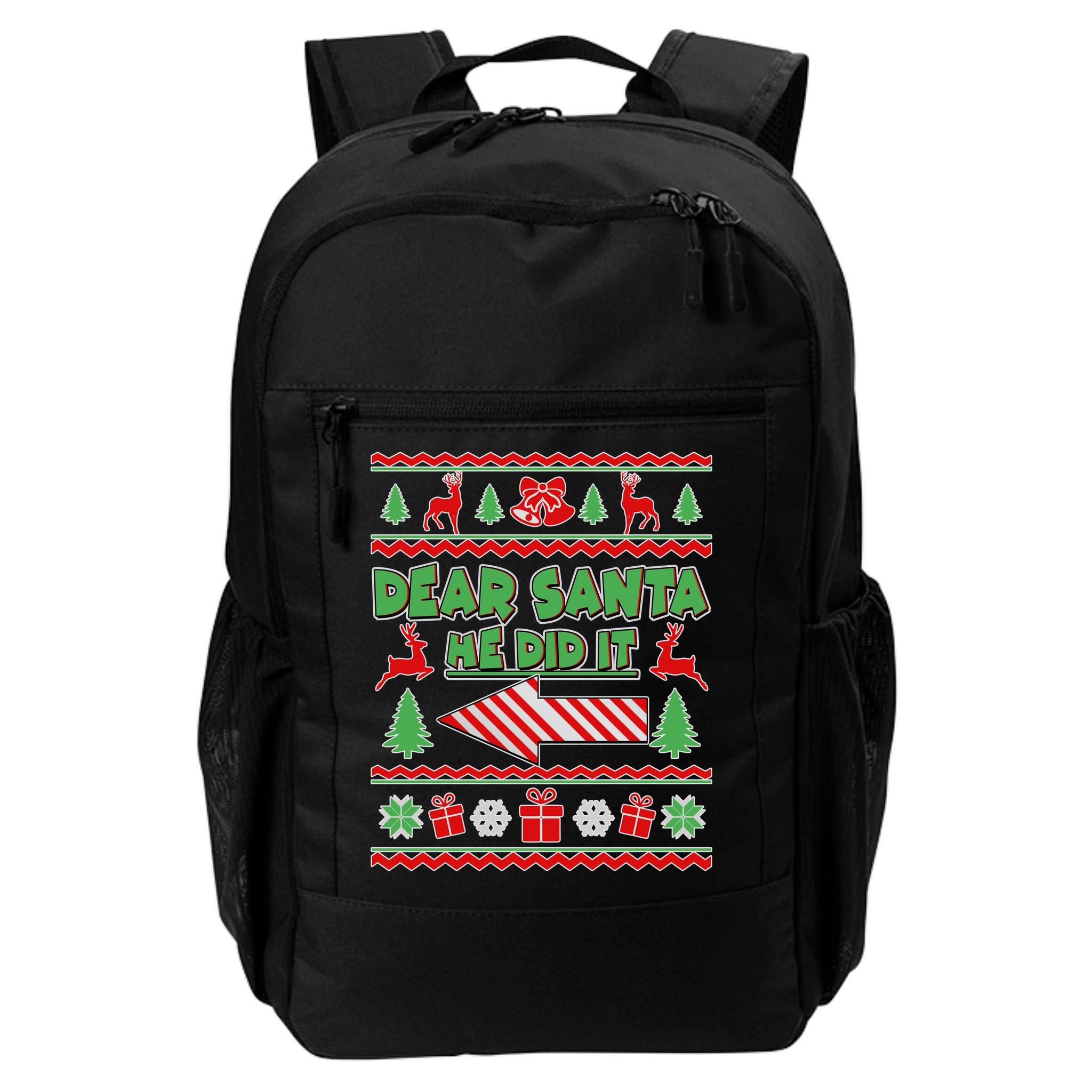 Dear Santa He Did It Funny Ugly Christmas Backpack