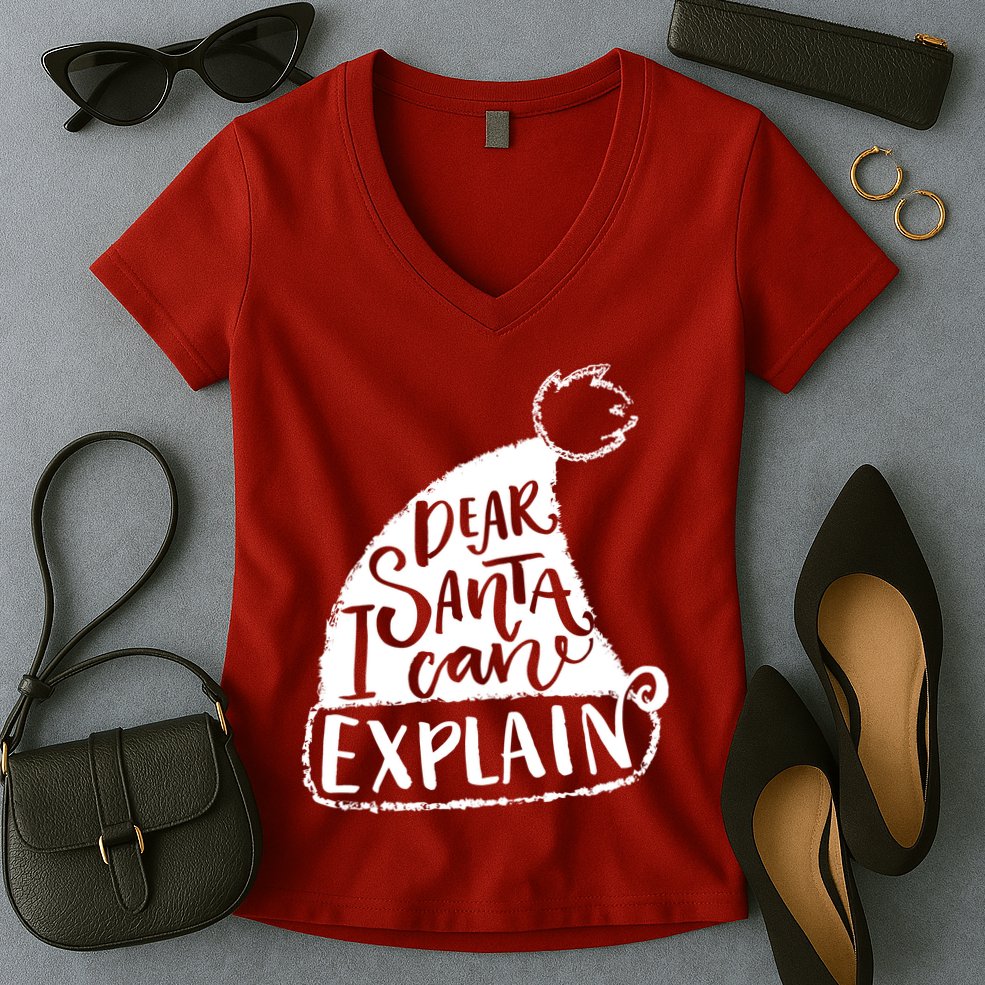 Dear Santa I Can Explain Women's V-Neck T-Shirt