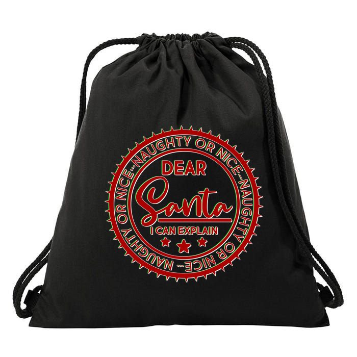 Dear Santa I Can Explain Christmas Emblem Drawstring Bag
