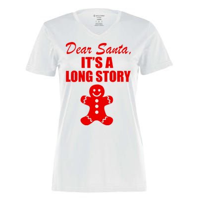 Dear Santa It's A Long Story Women's Momentum V-Neck T-Shirt