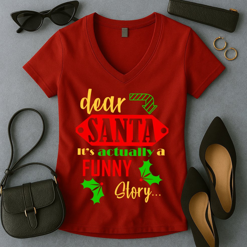 Dear Santa It's Actually A Funny Story Women's V-Neck T-Shirt