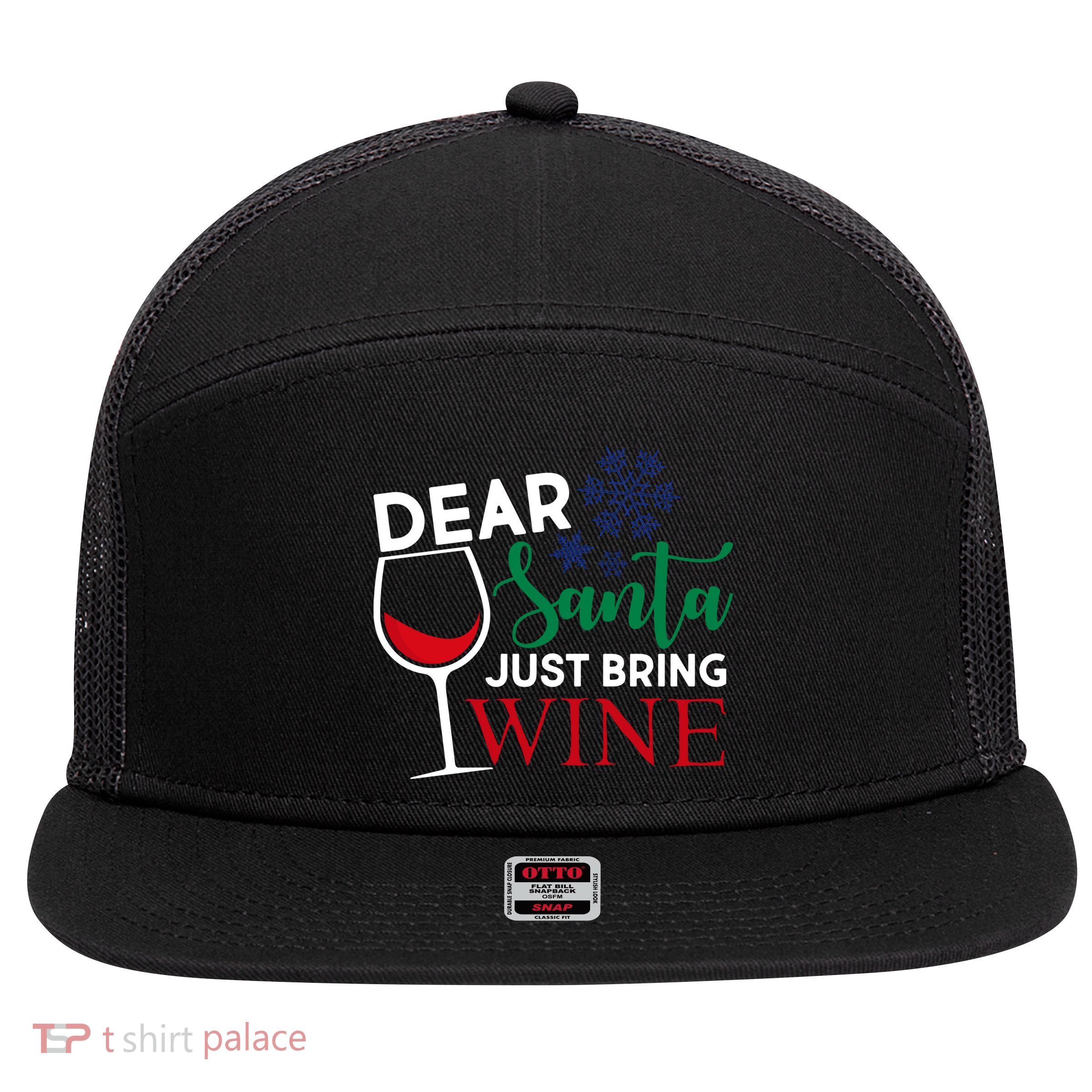 Dear Santa Just Bring Wine 7 Panel Mesh Trucker Snapback Hat