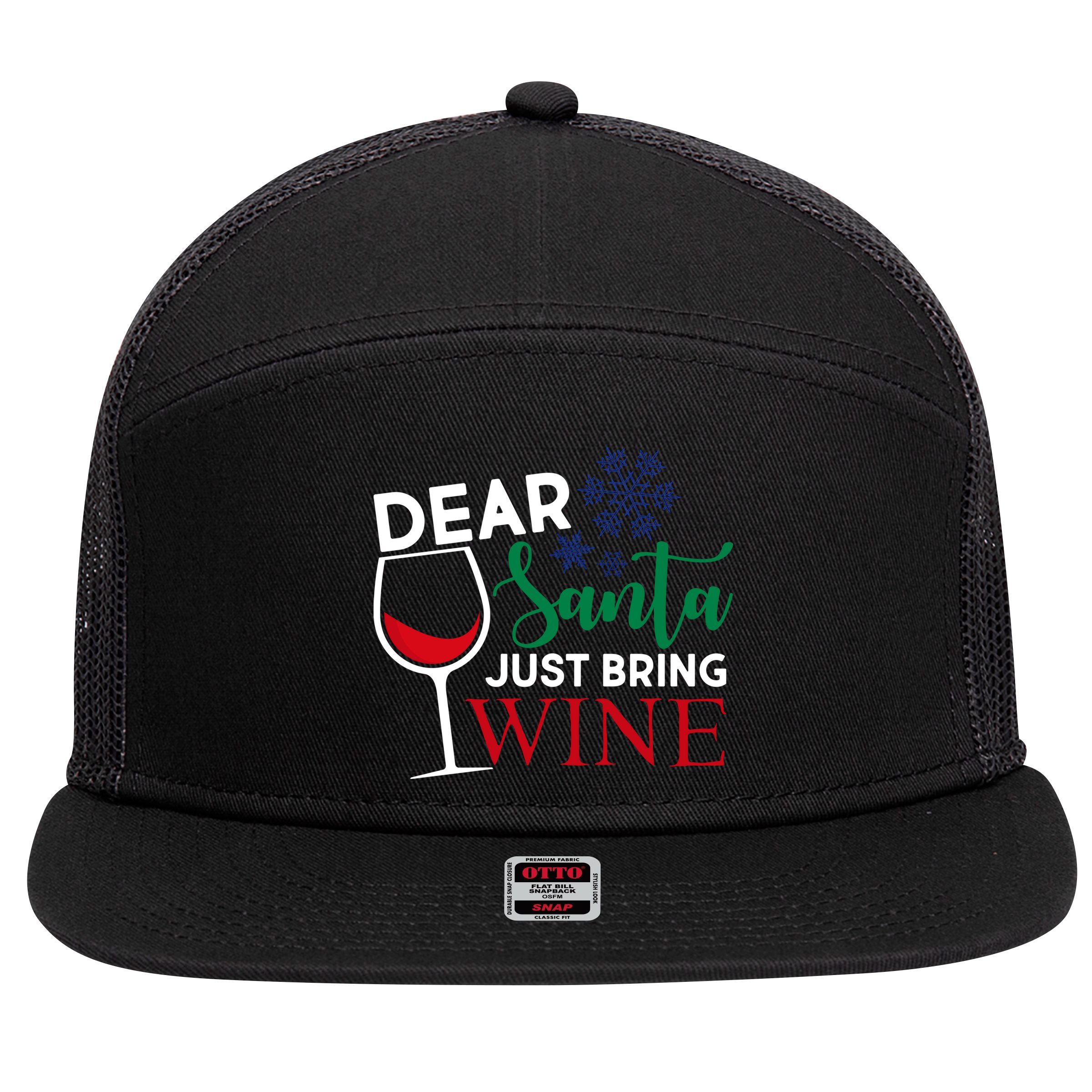 Dear Santa Just Bring Wine 7 Panel Mesh Trucker Snapback Hat