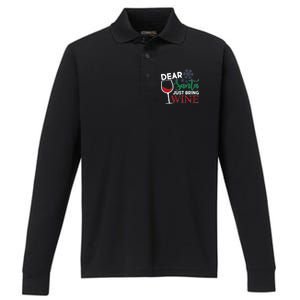 Dear Santa Just Bring Wine Performance Long Sleeve Polo