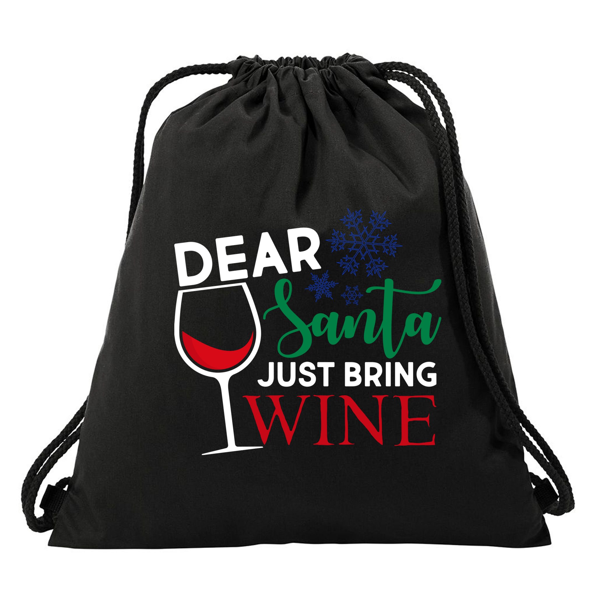 Dear Santa Just Bring Wine Drawstring Bag
