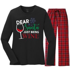 Dear Santa Just Bring Wine Women's Long Sleeve Flannel Pajama Set 