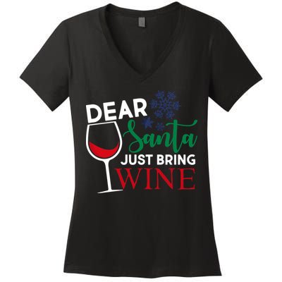 Dear Santa Just Bring Wine Women's V-Neck T-Shirt