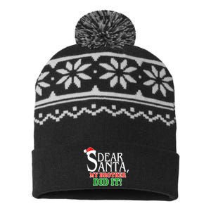 Dear Santa My Brother Did It Funny Christmas USA-Made Snowflake Beanie