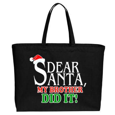 Dear Santa My Brother Did It Funny Christmas Cotton Canvas Jumbo Tote