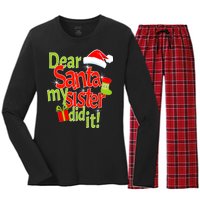 Dear Santa My Sister Did It Women's Long Sleeve Flannel Pajama Set 