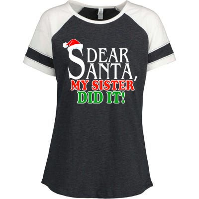 Dear Santa My Sister Did It Funny Christmas Enza Ladies Jersey Colorblock Tee