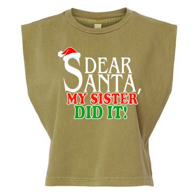 Dear Santa My Sister Did It Funny Christmas Garment-Dyed Women's Muscle Tee