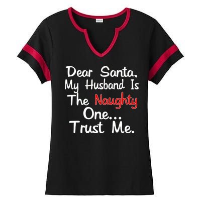 Dear Santa Naughty Husband Ladies Halftime Notch Neck Tee