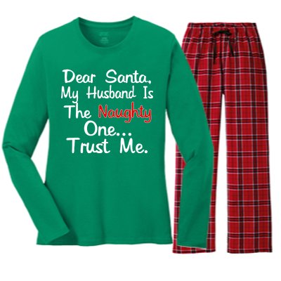 Dear Santa Naughty Husband Women's Long Sleeve Flannel Pajama Set 