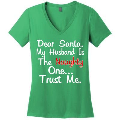 Dear Santa Naughty Husband Women's V-Neck T-Shirt