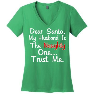 Dear Santa Naughty Husband Women's V-Neck T-Shirt