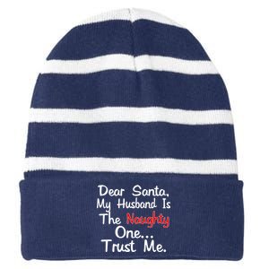 Dear Santa Naughty Husband Striped Beanie with Solid Band