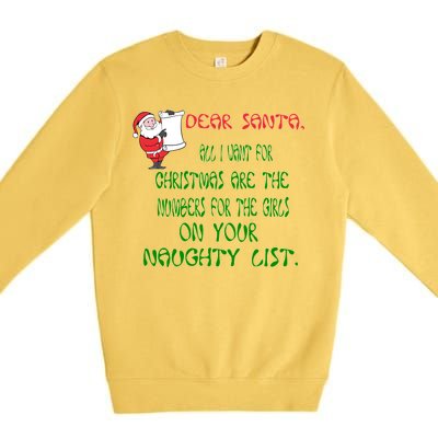 Dear Santa Naughty List Girls Numbers Funny Premium Crewneck Sweatshirt