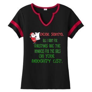 Dear Santa Naughty List Girls Numbers Funny Ladies Halftime Notch Neck Tee