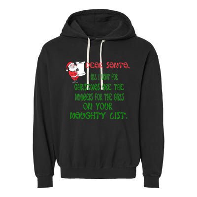 Dear Santa Naughty List Girls Numbers Funny Garment-Dyed Fleece Hoodie