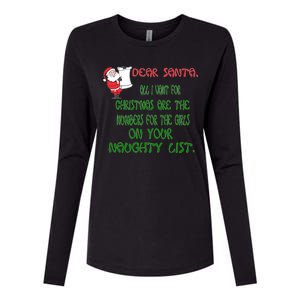 Dear Santa Naughty List Girls Numbers Funny Womens Cotton Relaxed Long Sleeve T-Shirt