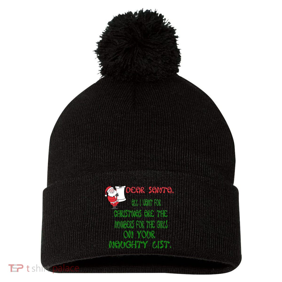 Dear Santa Naughty List Girls Numbers Funny Pom Pom 12in Knit Beanie