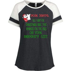 Dear Santa Naughty List Girls Numbers Funny Enza Ladies Jersey Colorblock Tee