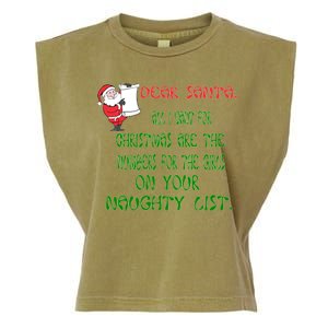 Dear Santa Naughty List Girls Numbers Funny Garment-Dyed Women's Muscle Tee