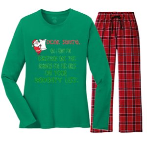 Dear Santa Naughty List Girls Numbers Funny Women's Long Sleeve Flannel Pajama Set 