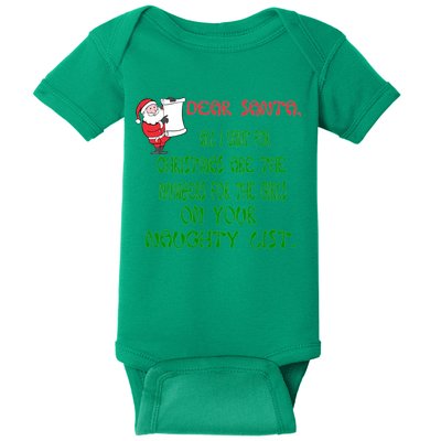 Dear Santa Naughty List Girls Numbers Funny Baby Bodysuit