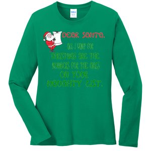 Dear Santa Naughty List Girls Numbers Funny Ladies Long Sleeve Shirt