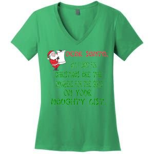 Dear Santa Naughty List Girls Numbers Funny Women's V-Neck T-Shirt