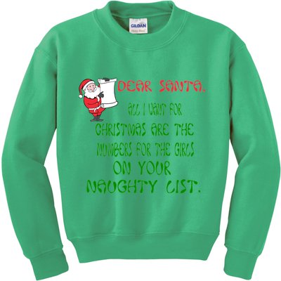 Dear Santa Naughty List Girls Numbers Funny Kids Sweatshirt