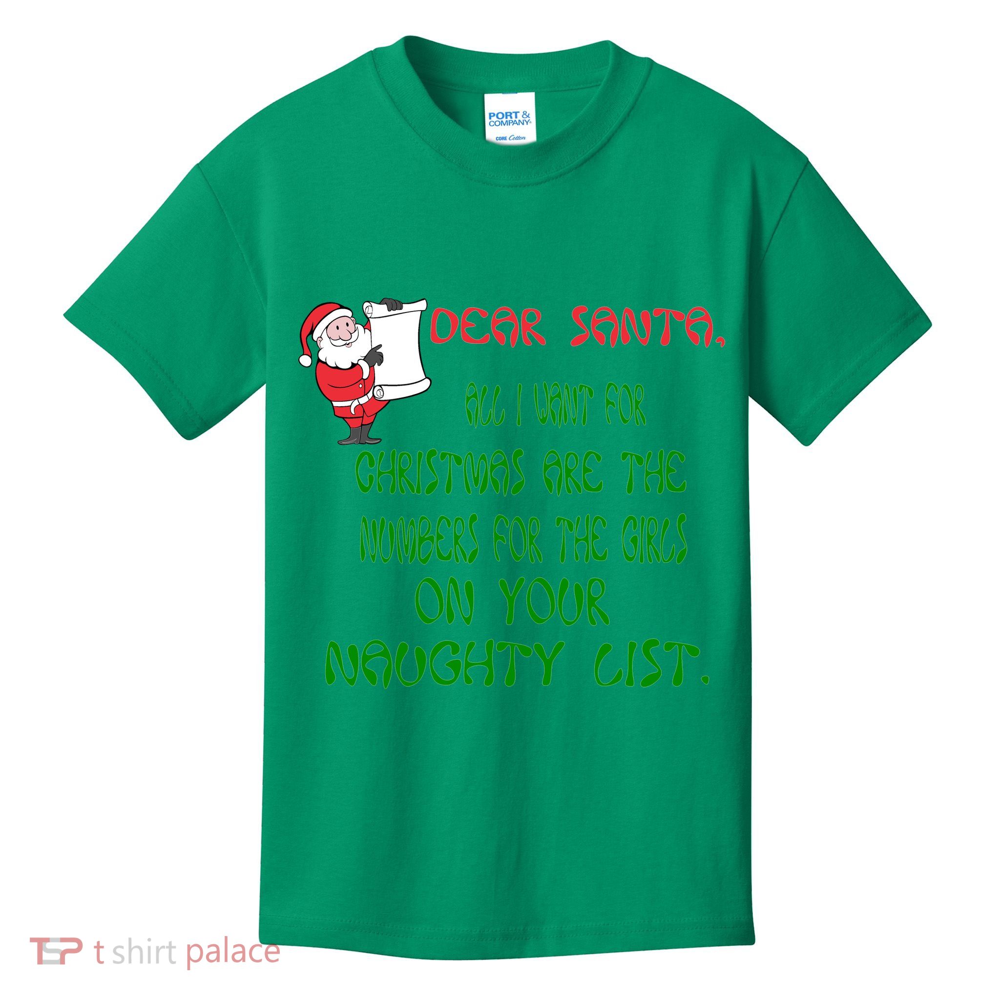 Dear Santa Naughty List Girls Numbers Funny Kids T-Shirt