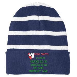 Dear Santa Naughty List Girls Numbers Funny Striped Beanie with Solid Band