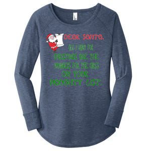 Dear Santa Naughty List Girls Numbers Funny Women's Perfect Tri Tunic Long Sleeve Shirt