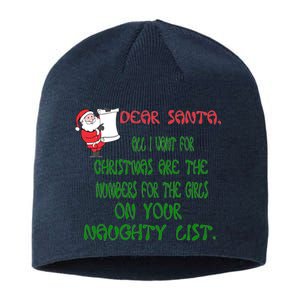 Dear Santa Naughty List Girls Numbers Funny Sustainable Beanie