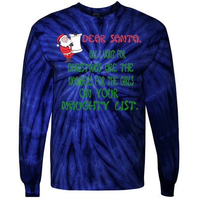 Dear Santa Naughty List Girls Numbers Funny Tie-Dye Long Sleeve Shirt