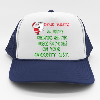 Dear Santa Naughty List Girls Numbers Funny Trucker Hat