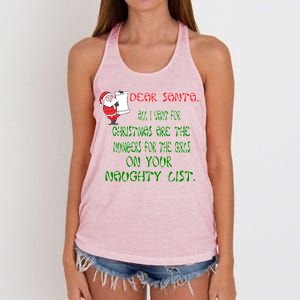 Dear Santa Naughty List Girls Numbers Funny Women's Knotted Racerback Tank