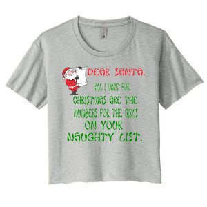 Dear Santa Naughty List Girls Numbers Funny Women's Crop Top Tee