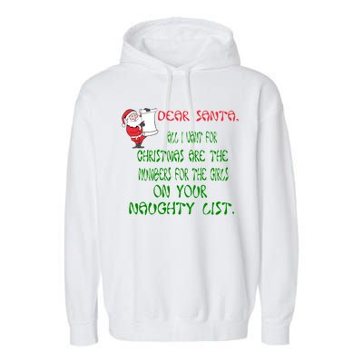 Dear Santa Naughty List Girls Numbers Funny Garment-Dyed Fleece Hoodie