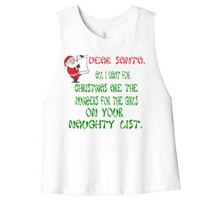 Dear Santa Naughty List Girls Numbers Funny Women's Racerback Cropped Tank