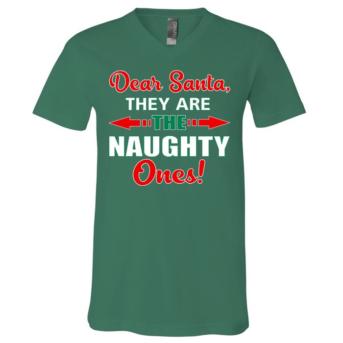 Dear Santa Naughty Ones Funny Christmas V-Neck T-Shirt