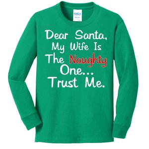 Dear Santa Naughty Wife Kids Long Sleeve Shirt