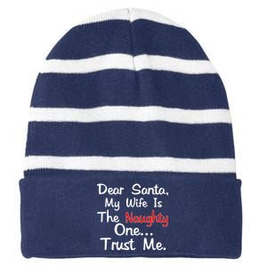 Dear Santa Naughty Wife Striped Beanie with Solid Band