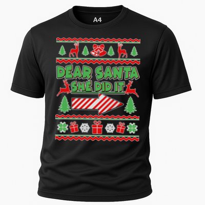 Dear Santa She Did It Ugly Christmas Matching Performance Shirt