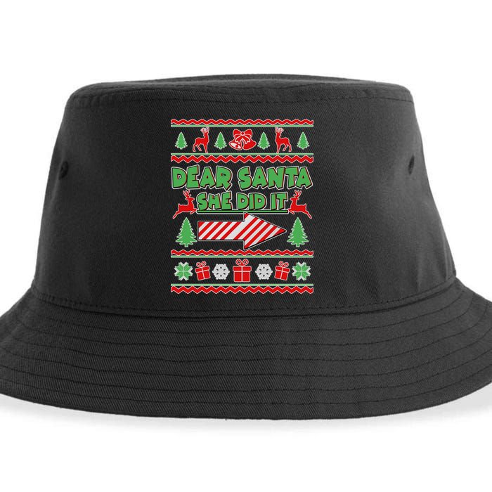 Dear Santa She Did It Ugly Christmas Matching Sustainable Bucket Hat