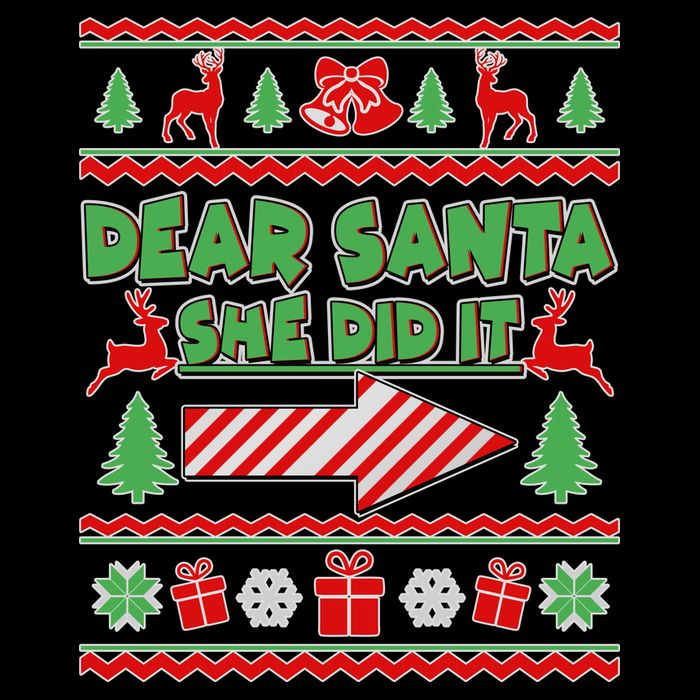 Dear Santa She Did It Ugly Christmas Matching Sustainable Bucket Hat