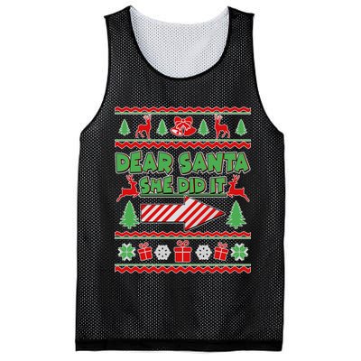 Dear Santa She Did It Ugly Christmas Matching Mesh Reversible Basketball Jersey Tank